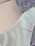 Mint Green Knitted Shoulder Ice Silk Short-Sleeved T-Shirt Women 2025 New Burst Summer Dopamine Chic Top