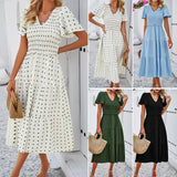 Dili Women's Dress 2025 Spring And Summer Temperament Casual Play Marsley Wave Point V Collar Short-Sleeved Dress