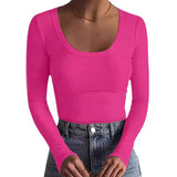 2025 New Women's T-Shirt Basic Thread Round Neck Long Sleeve Sexy Bodyd Woman Top T