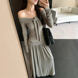 Temperament Suit Tied With Long-Sleeved T-Shirt On The Shoulder Of The Female Autumn High Waist Hanging Half Skirt Dress Two Sets