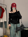 Lay-Shouldered Cotton Long-Sleeved T-Shirt Women's Autumn Pure Lusty Collarbone Lazy And Slacken The Bottom Shirt A Word On The Shoulder