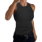 2025 Summer Women's Ribs Small Vest Round Collar Body Type Women's Vest