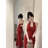 Famous Wind Chain Hanging Neck Evening Dress Fishtail Dress Female Summer Temperament Dress Sexy Sling Bag Hip Dress