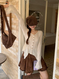 French V-Neck Horn Sleeve Design Long-Sleeved Knitted Cardigan Women's Autumn Hollow Wears A Top Of The Shirt