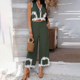 Dili 2025 Spring And Summer Leisure Holiday Wind Bomichian Geometric Trousers Suit Woman