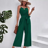 Temu Commuting Trousers With Belted Jumpsuit 2025 Summer New Sleeveless Broad-Legged Jumpsuit