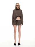 Fashion Casual Striped Long-Sleeved Top Shorts Set Female Retro Lazy Wind Low-Rise Thin Two-Set Woman