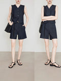 Cationic Imitation Denim Fabric Vest Women Summer Breathable Anti-Fleet Shorts Sleeveless Vest Vest Vest Vest Five-Point Trousers Set