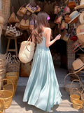 French Blue Sling Dress Women's Summer High-End Feel Super Good-Looking Pamine Beauty Beach Beach Dress