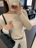 French Giant Look Hot Diamond Gentle Design Knitted Long-Sleeved Women's Clothing Early Autumn Wearing BottomÐÞÐÞ Of The Body To Repair The Body