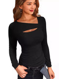 New Sexy Long-Sleeved T-Shirt Front With Irregular Women's T Women's Fashion Brand
