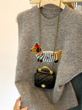 Early Autumn Wearing Cartoon Dachshund Dog Sleeveless Vest Knitted Women's Spring And Autumn Loose Folding Sweater Vest