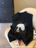 Gray Heavy-Bry Lightened Panda Tiring Vest Women's Autumn Soft-Gried Wool Knitted Vest Stacked With High-End Horse Clip