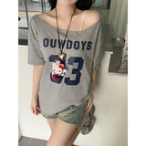 Pure Lusty Shoulder-Sleeved Short-Sleeved T-Shirt Girl Summer Loose Simple Style Thin Sweet Hot Girl Slack Feel Top