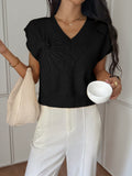 Dili Leisure Vacation Deep V Solid Color Short Sleeve Sweater Women's Winter 2025