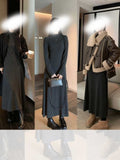 Thick And Fake Two High-Collar Knitted Dresses Women's Autumn And Winter Black Long Sleeves Slimming Long