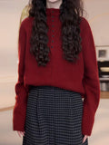 Red White Half-Neck Long-Sleeved Knitted Sweater In The Sweater Winter Girl's New Burst Thin Bottom Shirt Top