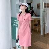 Pure Cotton Shoulder POLO Collar Embroidered Dress Women Summer New Sweet Sister Style Slim Slim Small Man T-Shirt Dress