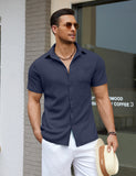 Summer Men's Shirt Short-Sleeved Knitted Waffle Collar Fashion Tops Men's Clothing