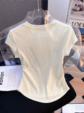 Pure Cotton Short-Sleeved Female Design Sense Niche Cat Print Short-Sleeved T-Shirt Summer Body Straight Shoulder Chic Beautiful Top