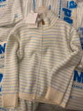 Autumn And Winter Korean Zipper Design Sense Inside The Sweater Top Blue And White Stripe Hit The Knitted Open Shirt Coat Woman