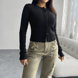 Dili 2025 Autumn And Winter Top Women's Temperament Repair Cardigan Buckle Long-Sleeved Sweater