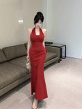 Famous Wind Chain Hanging Neck Evening Dress Fishtail Dress Female Summer Temperament Dress Sexy Sling Bag Hip Dress