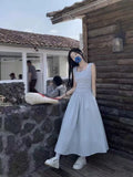 French Tea In The Tea White Square Collar Dress To Collect The Waist Showing Slim Seaside Holiday Temperament Vest Long Dress Summer