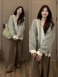 Korean Soft Languid Wind Striped Sweater Coat Women In Autumn Relaxation Feeling A Small Knitted Cardigan Top