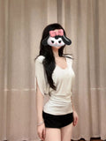 Lazy Wind Loose Thin V-Neck Short-Sleeved T-Shirt Girl 2025 New Bat Sleeves With Fashion Temperament