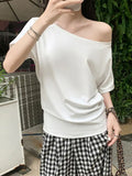2025 Summer Slack Wind Collared Shoulder T-Shirt Size Fat MM Thin Simple Cotton Top