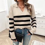 Dili 2025 Autumn/Winter Women's Casual Casual Striped Collared Sweater Tops Women
