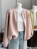 Early Autumn Loose Double Zipper Short Outer Knitted Cardigan Women's Spring And Autumn New Solid Letter Embroidery Sweater Jacket