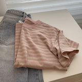 Ins Super Fire Port Wind Striped Short Sleeve T-Shirt Women's Summer Chao Harajuku BF Vintage Chic Half-Sleeved Suited T-Shirt