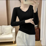 Deyvel V-Neck Long-Sleeved T-Shirt Women's Bottoming Shirt With Autumn And Winter Large-Size New Korean Slimming Warm Top