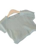 Mint Green Knitted Shoulder Ice Silk Short-Sleeved T-Shirt Women 2025 New Burst Summer Dopamine Chic Top