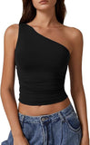 2025 Summer Women's New Sleeveless Shoulder Solid Color Repair Sexy Open-Enavel Vest T-Shirt