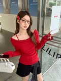 French Retro Fake Two Slings Long-Sleeved T-Shirts In The Spring And Autumn To Put On The Wooden Ear Design Shirt Top