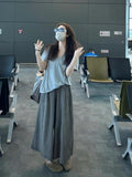 Tea With A Set Of Summer V-Neck Short-Sleeved Cold Zen Set Lattice Broad Leg Trousers Skirt Two Sets Of Women