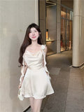 Purely Want To Design The Lotus Leaf Side Ribbon Ribbon Sling Dress Women's Summer High-End Sense A Short Skirt