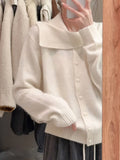 Design Sense Of A Small Gray Collar Wool Knitted Shirt Women's Early Autumn Temperament Is A Short And Irregular Cardigan Top