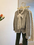 Sweet Pure Lust Lace Bow Sweater Coat Women Autumn And Winter Super-Looking Gentle Wind Top Soft Knitted Open Shirt