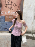 Pure Desire Collar Folded Short-Sleeved T-Shirt 2026 Summer New Slimming Waist Design Top