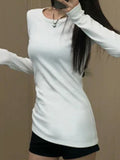 White Shoulder Velvet Long-Sleeved T-Shirt Girl Spring And Autumn Winter Korean Simple Repair Inside Plus Velvet Bottom Shirt Blouse Tide