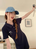 Pure Cotton College Wind Bow Embroidered Polo Dress Women Summer Design Sense Niche Waist Thin Dress