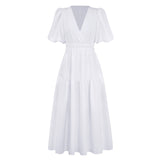 Hot New Summer High Feeling Deep V Bubble Sleeve Holiday Dress Fashion Women's Dress