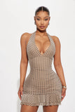 New Modern Print Hanging Neck Repair Sexy Wave Point Waist Lace-Buffed Short Dress Dress Dress Woman