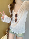 Korean Sweet Wooden Ear Long-Sleeved T-Shirt Girl Spring And Summer Thin Slim Lazy Outside With Sun Protection Shirt Tops