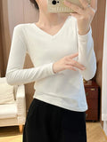 Deyvel V-Neck Long-Sleeved T-Shirt Women's Bottoming Shirt With Autumn And Winter Large-Size New Korean Slimming Warm Top