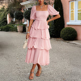 Dili 2025 Spring And Summer Temperament Casual Elegant Cake Dress Bubble Sleeves Wood Ear Dress Women's Dress